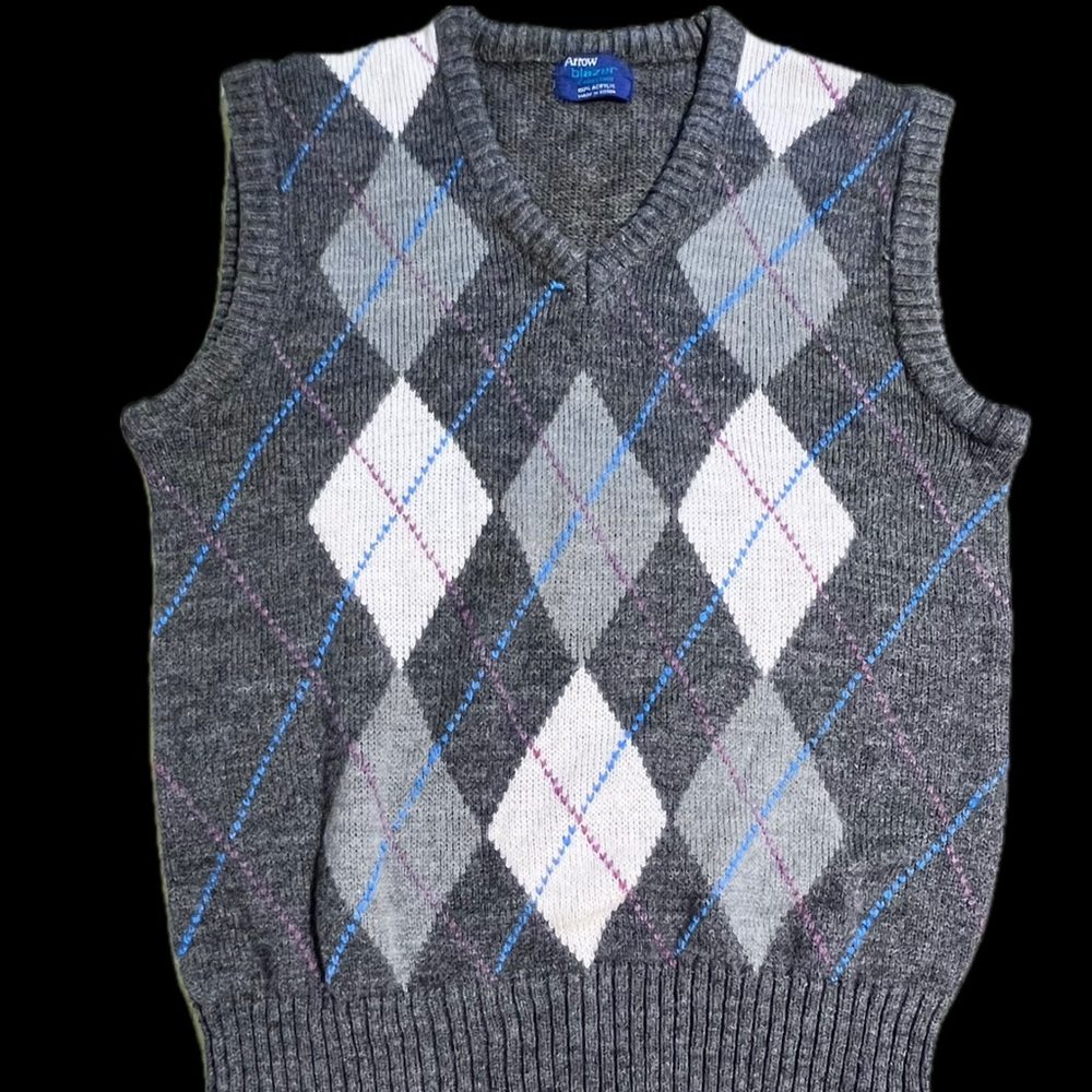 VINTAGE argyle diamond pattern men’s knit‎ sweater vest v neck neutral layer 70s